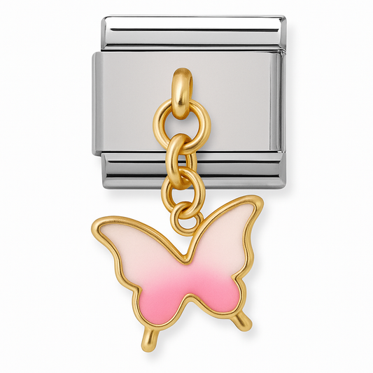 Papillon rose en or. Argent