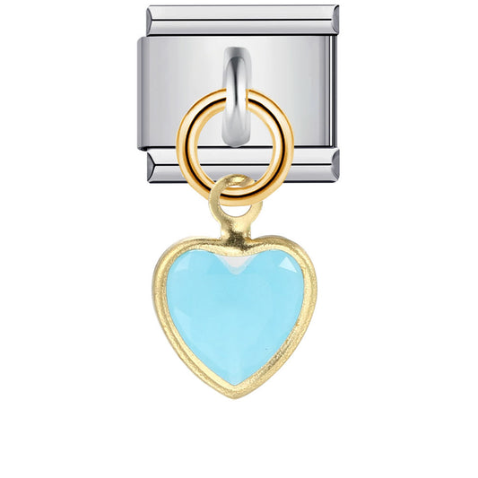 Coeur bleu suspendu or, sur argent