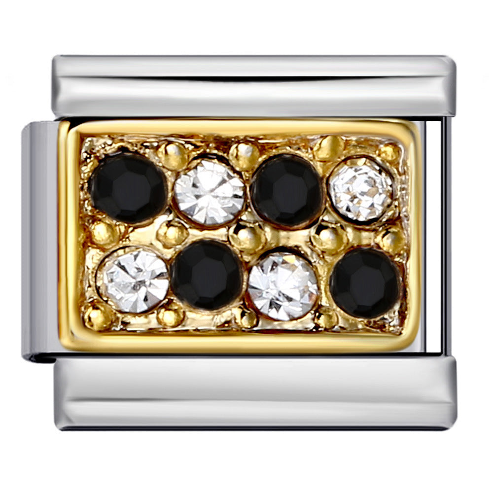 Plaque d'or avec pierres noir et blanche, sur argent