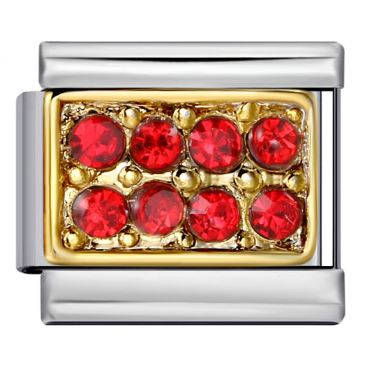 Plaque d'or avec pierres rouge, sur argent